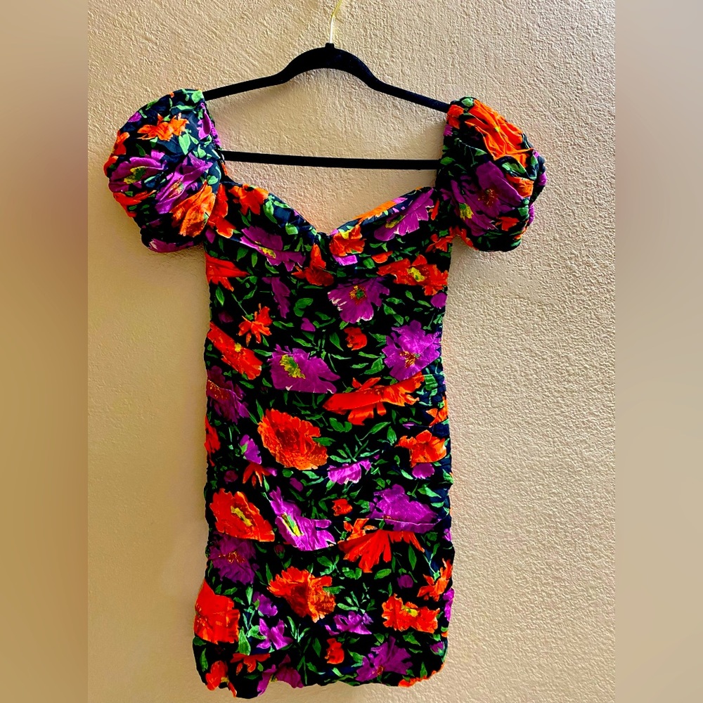 Zara Floral Mini Dress - Black, Purple, Orange